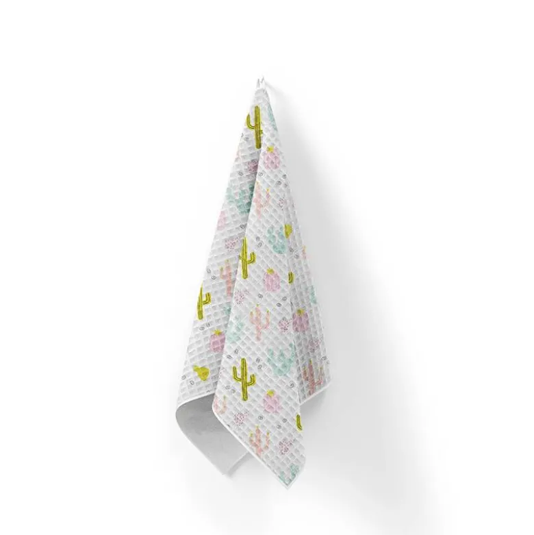 Tissu nid d'abeille motif cactus