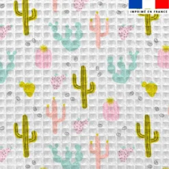 Tissu nid d'abeille motif cactus