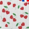 Tissu nid d'abeille motif cerise coeur rouge