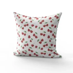Tissu nid d'abeille motif cerise coeur rouge