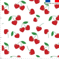 Tissu nid d'abeille motif cerise coeur rouge