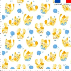 Tissu nid d'abeille motif chaton amusant et pelote de laine