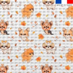 Tissu nid d'abeille motif chiens d'automne - Création Jolifox