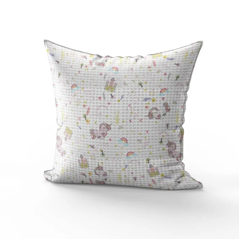 Tissu nid d'abeille motif château gold et licorne rose
