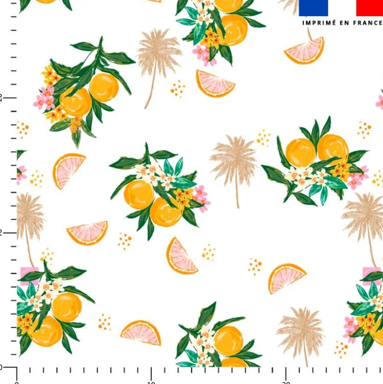 Tissu nid d'abeille motif citron fleuri et palmier