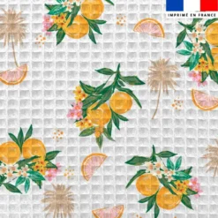 Tissu nid d'abeille motif citron fleuri et palmier