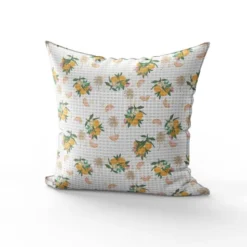 Tissu nid d'abeille motif citron fleuri et palmier
