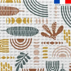 Tissu nid d'abeille motif feuilles abstraites Zanzibar