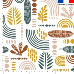 Tissu nid d'abeille motif feuilles abstraites Zanzibar