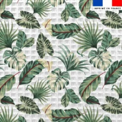 Tissu nid d'abeille motif feuille de palmier verte