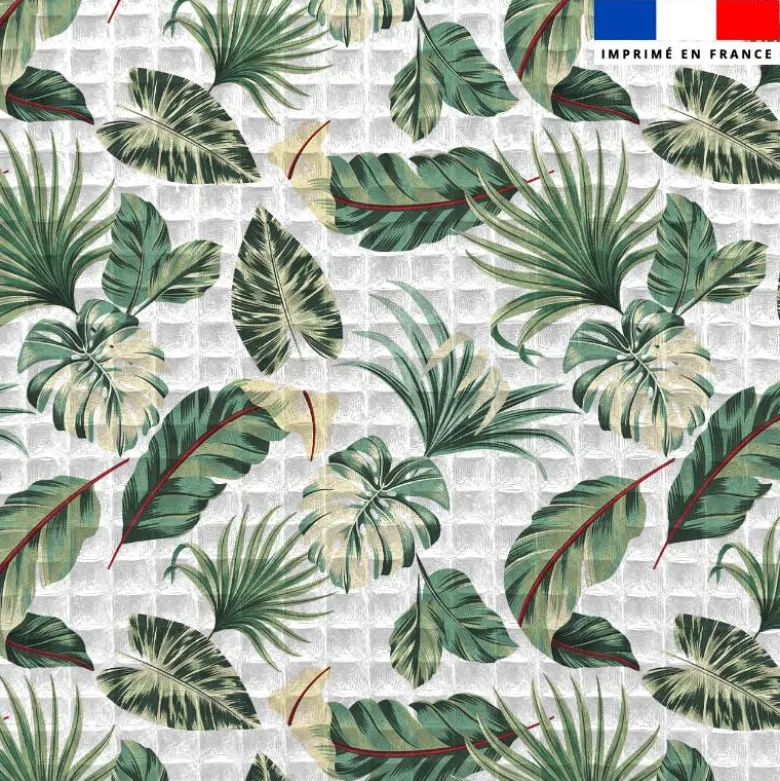 Tissu nid d'abeille motif feuille de palmier verte