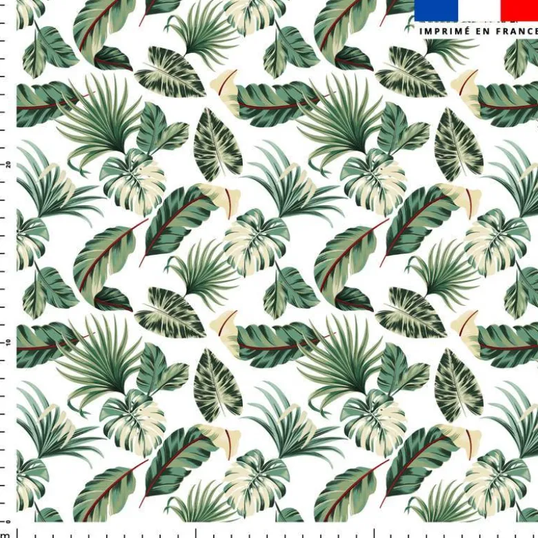 Tissu nid d'abeille motif feuille de palmier verte