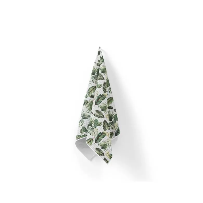 Tissu nid d'abeille motif feuille de palmier verte