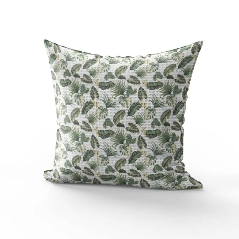 Tissu nid d'abeille motif feuille de palmier verte