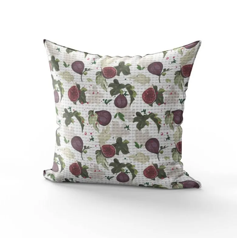 Tissu nid d'abeille motif figue et feuille de figuier