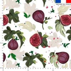 Tissu nid d'abeille motif figue et feuille de figuier
