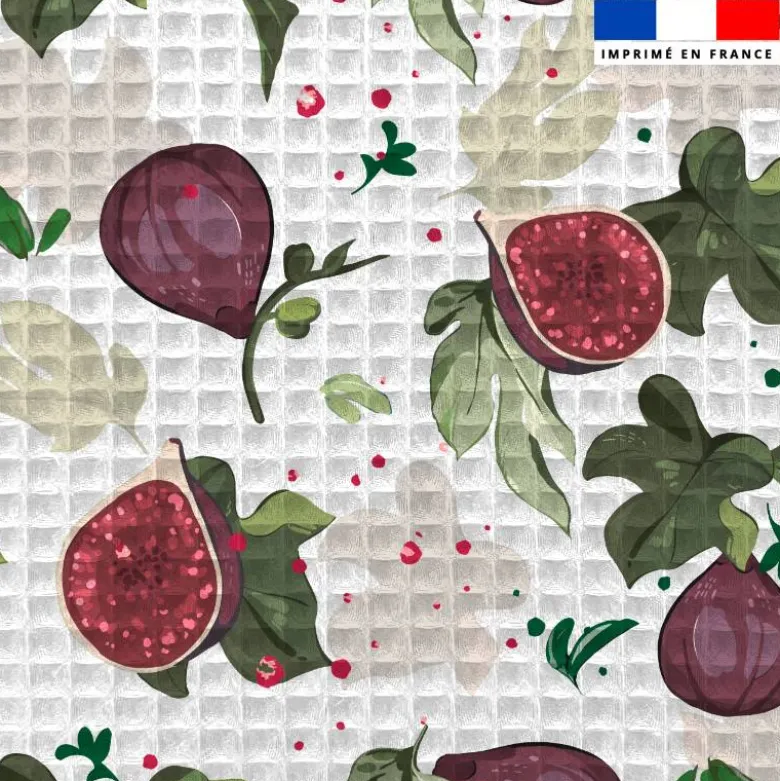 Tissu nid d'abeille motif figue et feuille de figuier