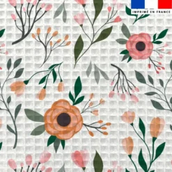 Tissu nid d'abeille motif fleur corail et rose