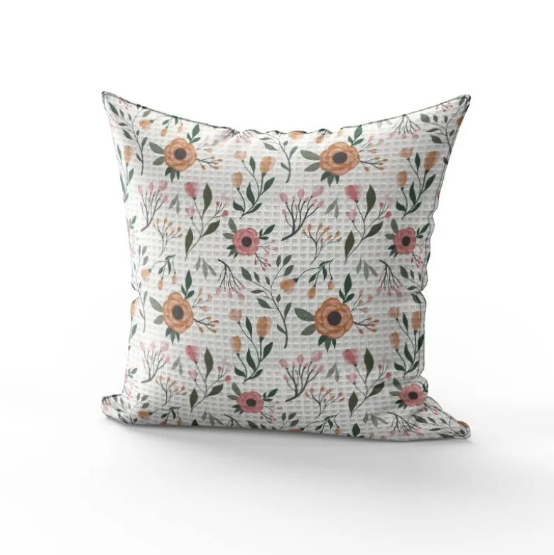 Tissu nid d'abeille motif fleur corail et rose