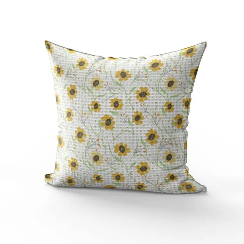 Tissu nid d'abeille motif fleur de printemps jaune