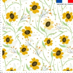 Tissu nid d'abeille motif fleur de printemps jaune