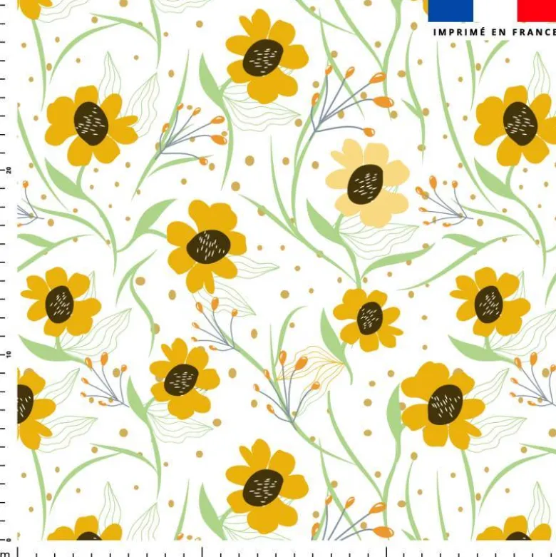 Tissu nid d'abeille motif fleur de printemps jaune