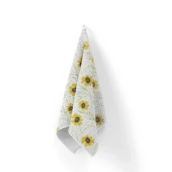 Tissu nid d'abeille motif fleur de printemps jaune