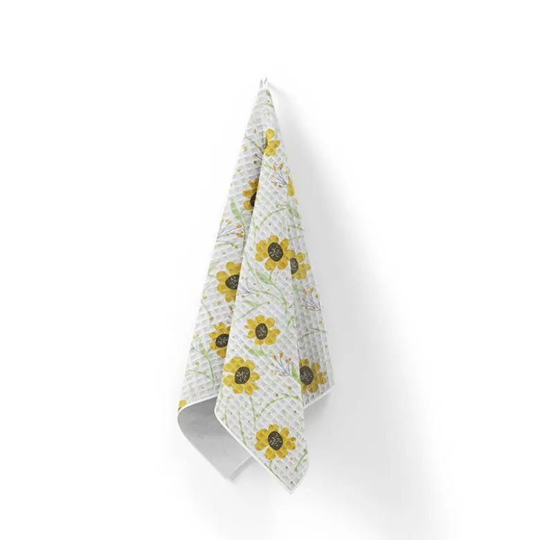 Tissu nid d'abeille motif fleur de printemps jaune