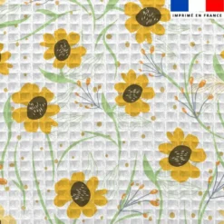 Tissu nid d'abeille motif fleur de printemps jaune