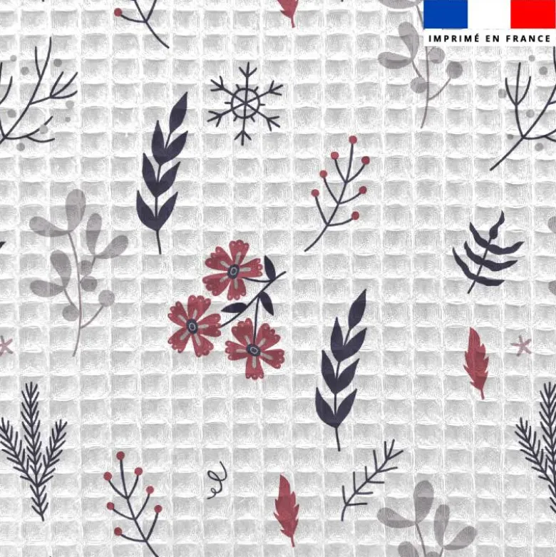 Tissu nid d'abeille motif fleurs d'hiver