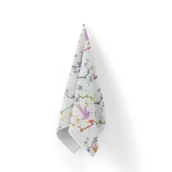 Tissu nid d'abeille motif fleur de cerisier et oiseau multicolore