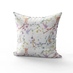 Tissu nid d'abeille motif fleur de cerisier et oiseau multicolore