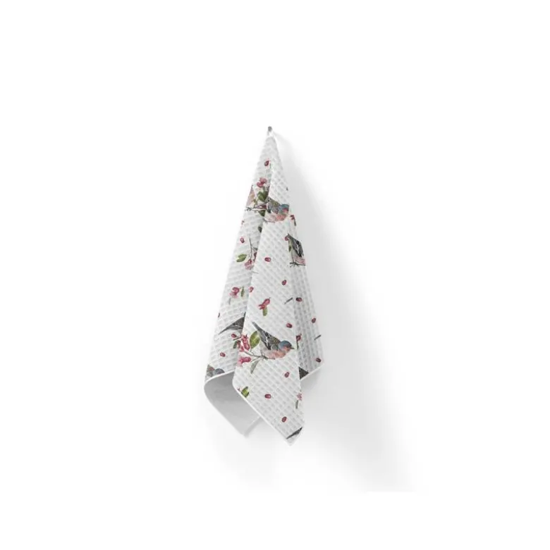 Tissu nid d'abeille motif fleur de grenade et pinson