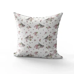 Tissu nid d'abeille motif fleur de grenade et pinson