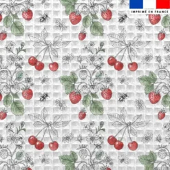 Tissu nid d'abeille motif fraise et cerise