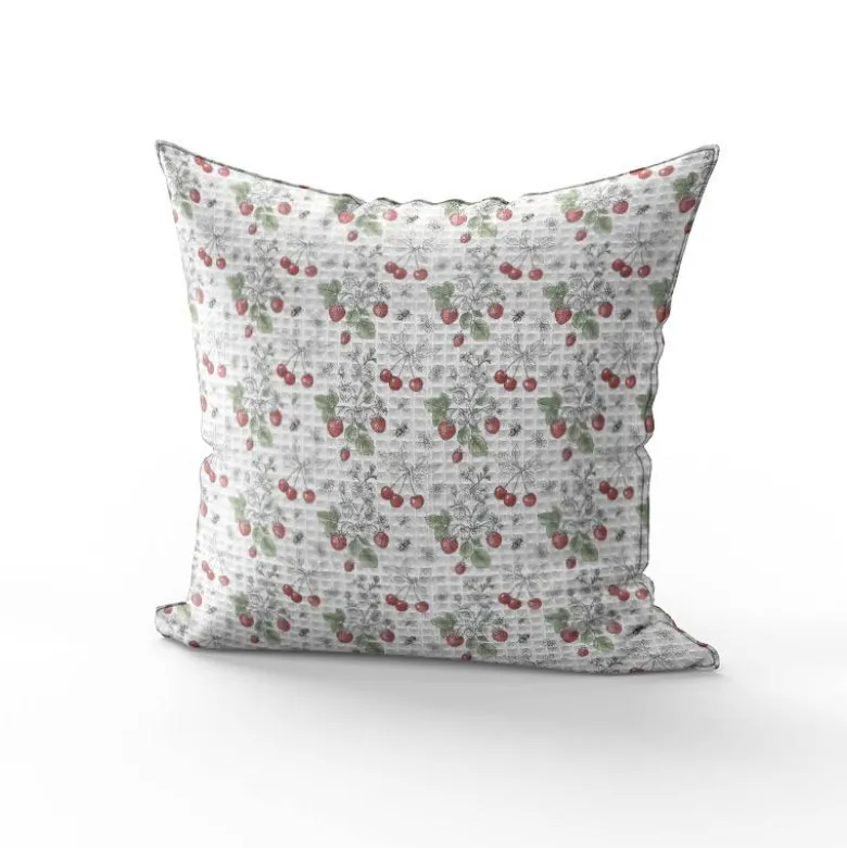 Tissu nid d'abeille motif fraise et cerise