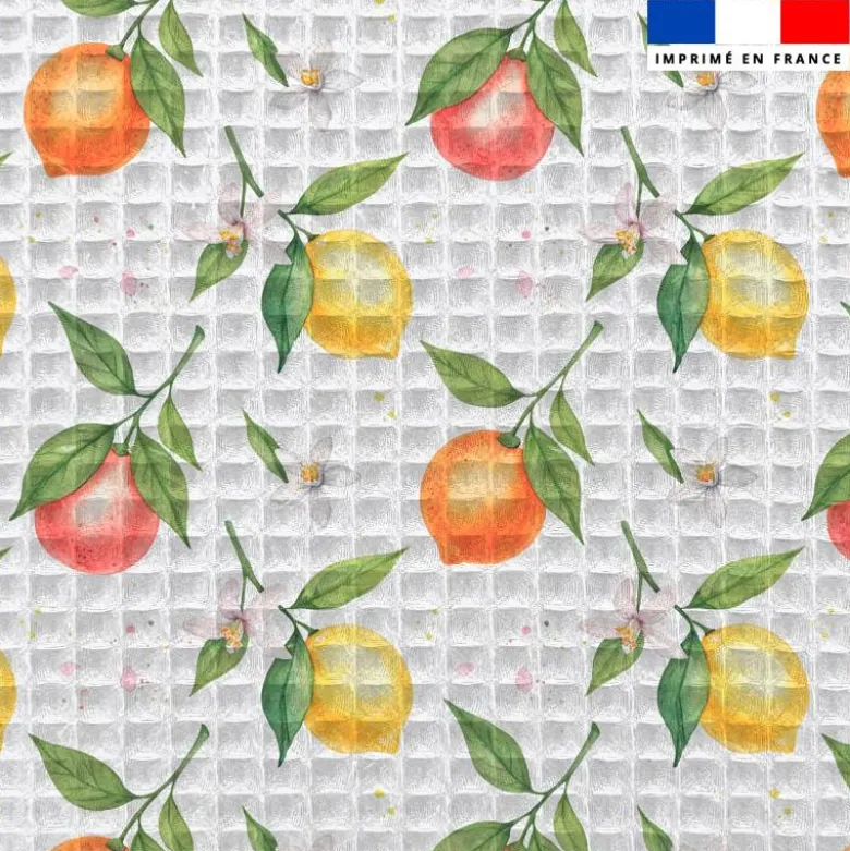 Tissu nid d'abeille motif fruits et fleurs