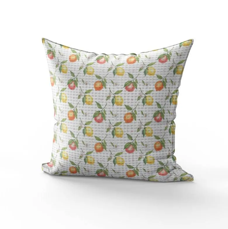Tissu nid d'abeille motif fruits et fleurs