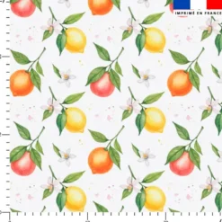 Tissu nid d'abeille motif fruits et fleurs