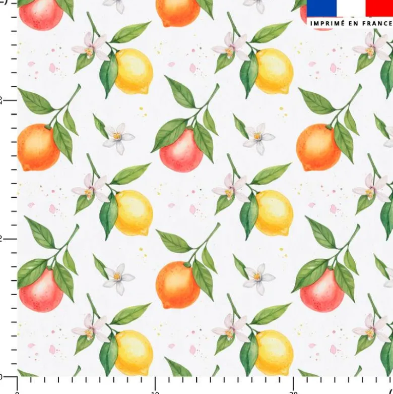 Tissu nid d'abeille motif fruits et fleurs