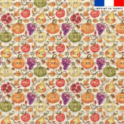 Tissu nid d'abeille motif fruits d'automne kawaii