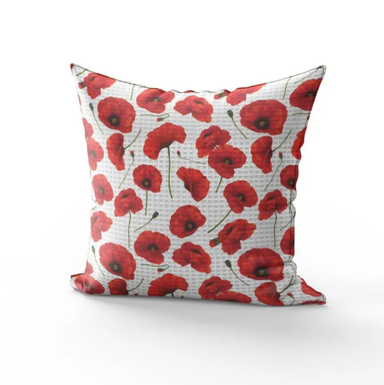 Tissu nid d'abeille motif grand coquelicot