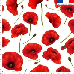 Tissu nid d'abeille motif grand coquelicot