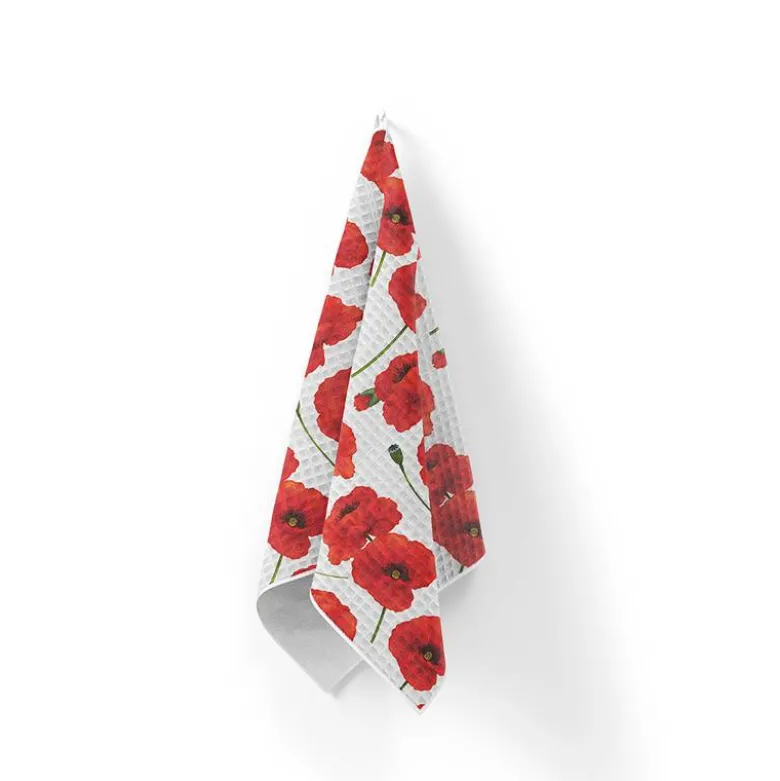 Tissu nid d'abeille motif grand coquelicot