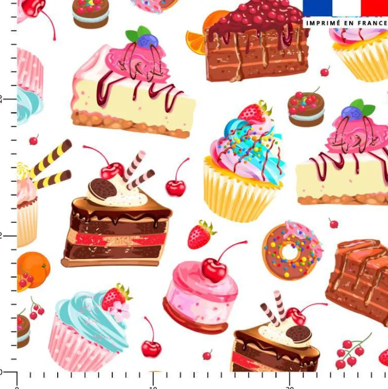Tissu nid d'abeille motif gâteau