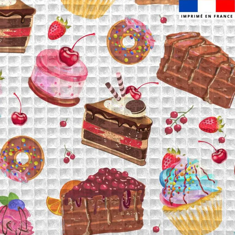 Tissu nid d'abeille motif gâteau