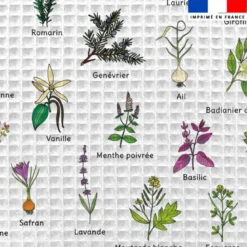 Tissu nid d'abeille motif herbes aromatiques et épices