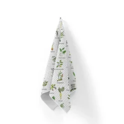 Tissu nid d'abeille motif herbes aromatiques et épices