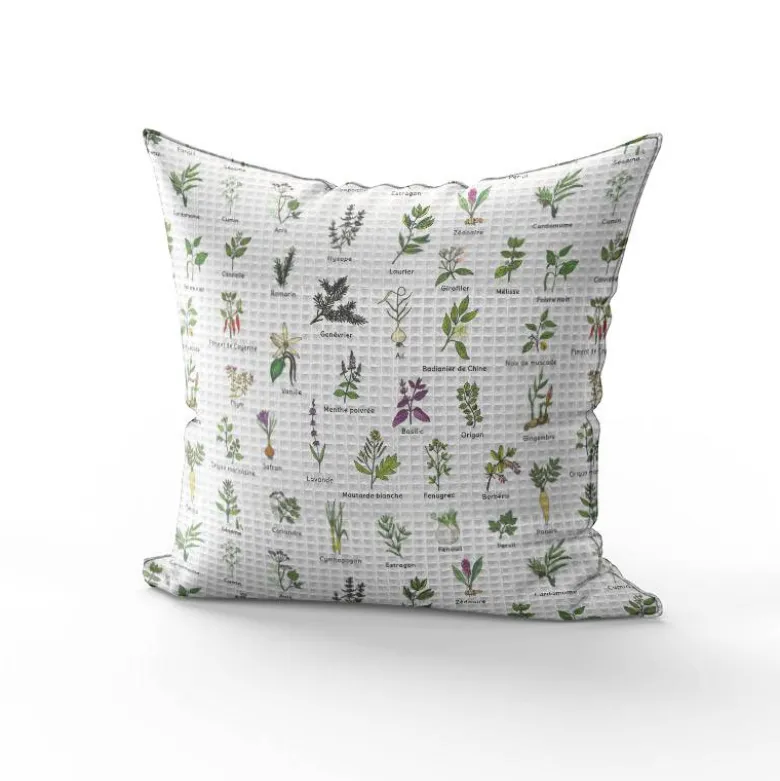 Tissu nid d'abeille motif herbes aromatiques et épices