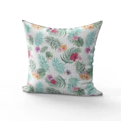 Tissu nid d'abeille motif hibiscus exotique